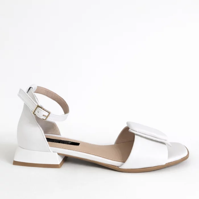 Sandale dama elegante Piele Naturala Albe cu toc mic Luna picture - 4