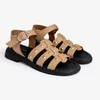 Sandale dama Piele Naturala Bej cu barete si tinte Sahara Gold picture - 2