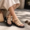 Sandale dama Piele Naturala Bej cu barete si tinte Sahara Gold picture - 1
