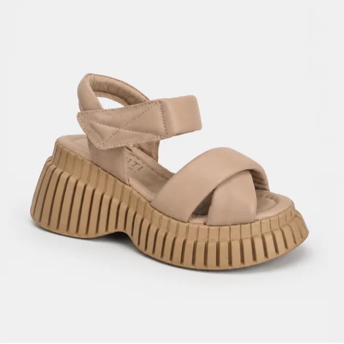 Sandale dama Piele Naturala Bej cu talpa platforma Anya picture - 4