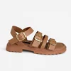 Sandale dama  Piele Naturala Cognac joase cu barete Caramel Line picture - 2