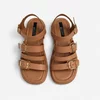 Sandale dama  Piele Naturala Cognac joase cu barete Caramel Line picture - 5