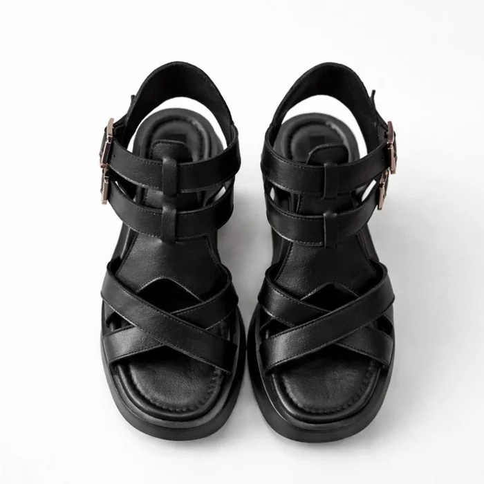 Sandale dama Piele Naturala Negre cu platforma si barete Shadow picture - 3