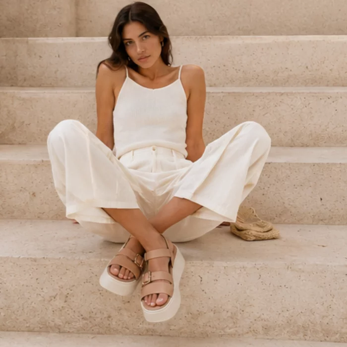Sandale dama talpa platforma confortabile Piele Naturala Bej Rogue picture - 2