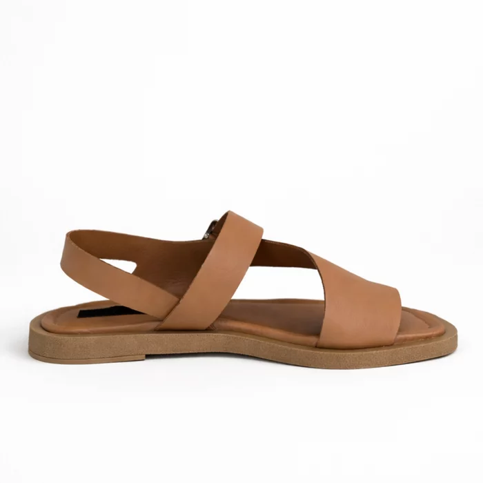 Sandale joase dama Piele Naturala Cogniac cu barete late Minimal picture - 6