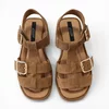 Sandale joase dama Piele Naturala Maro caramel cu catarame aurii Capri picture - 4