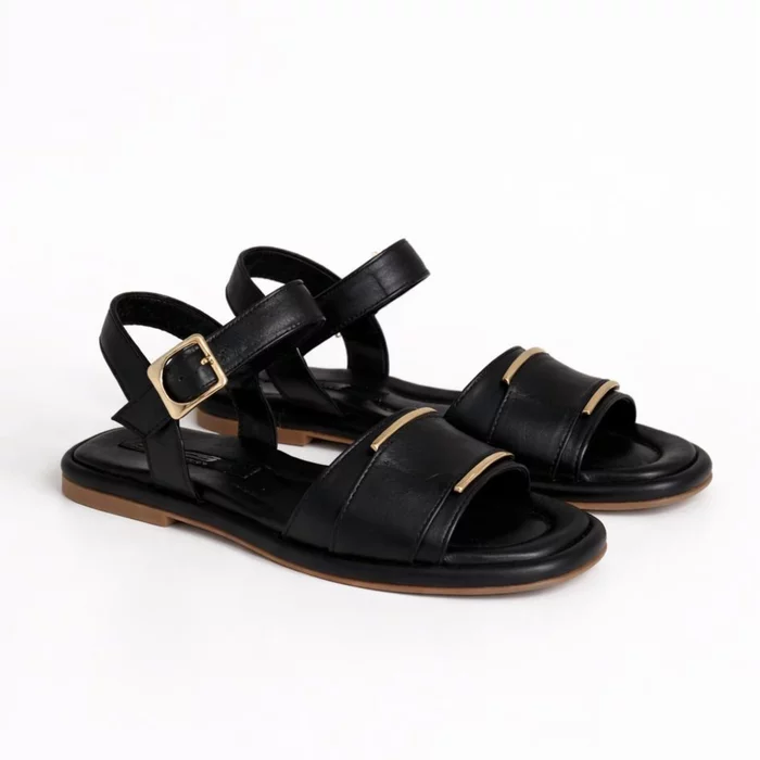 Sandale joase dama Piele Naturala Negre cu accente aurii Soft Noir picture - 2
