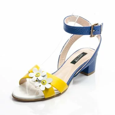 Sandale piele galbena cu albastru Sacha cu flori