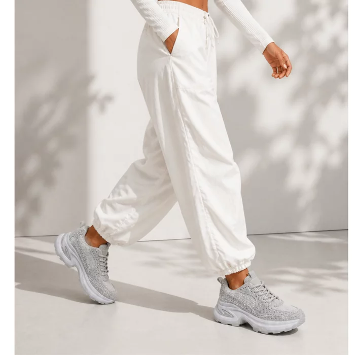 Sneakers dama talpa platforma Gri cu strasuri argintii Dusty picture - 4