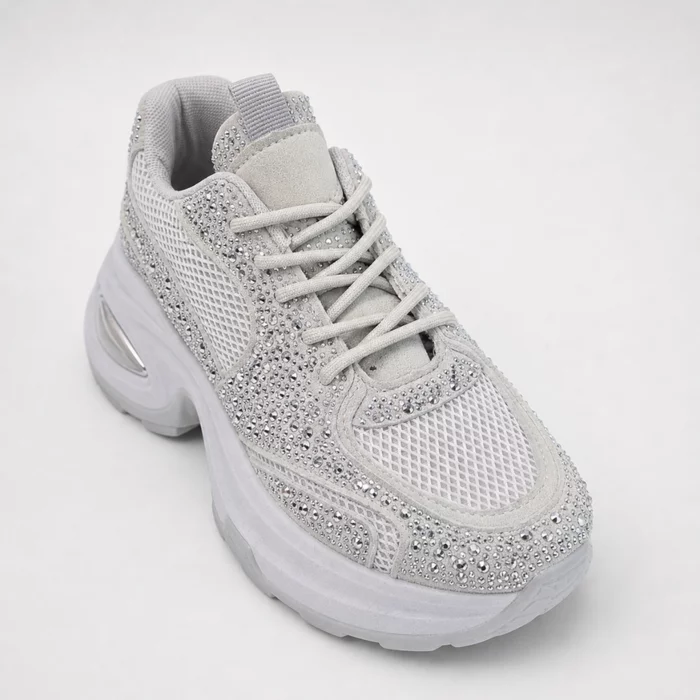 Sneakers dama talpa platforma Gri cu strasuri argintii Dusty picture - 5