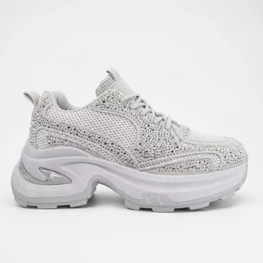 Sneakers dama talpa platforma Gri cu strasuri argintii Dusty