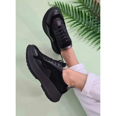 Sneakers din piele naturala neagra Monik