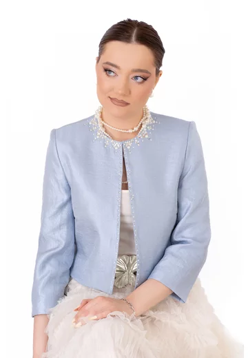 Blazer blue sky din organza satinata