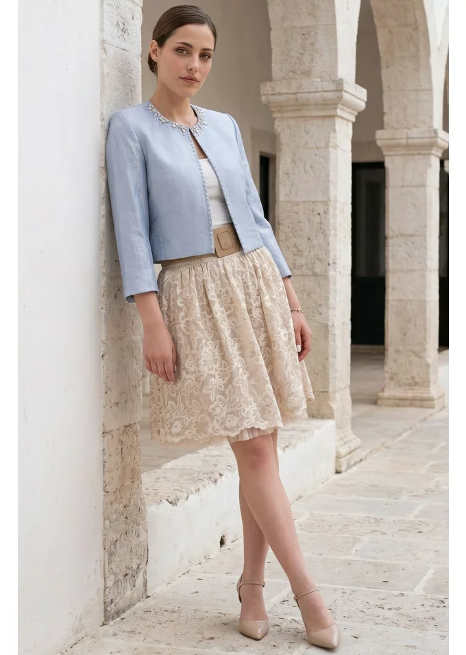Blazer blue sky din organza satinata