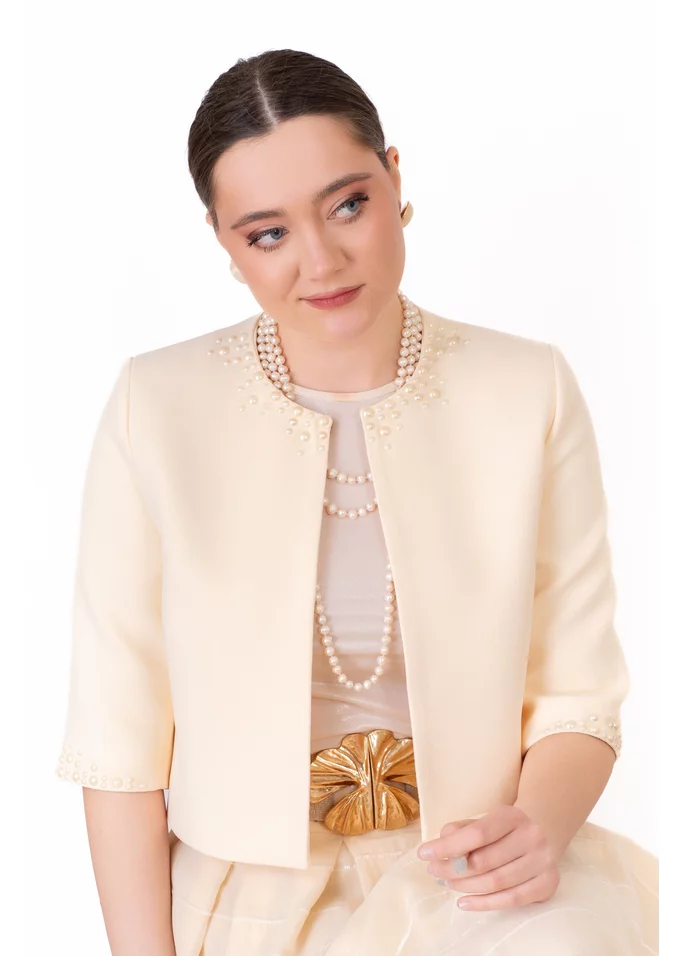 Blazer cream dream decorat cu perle fine