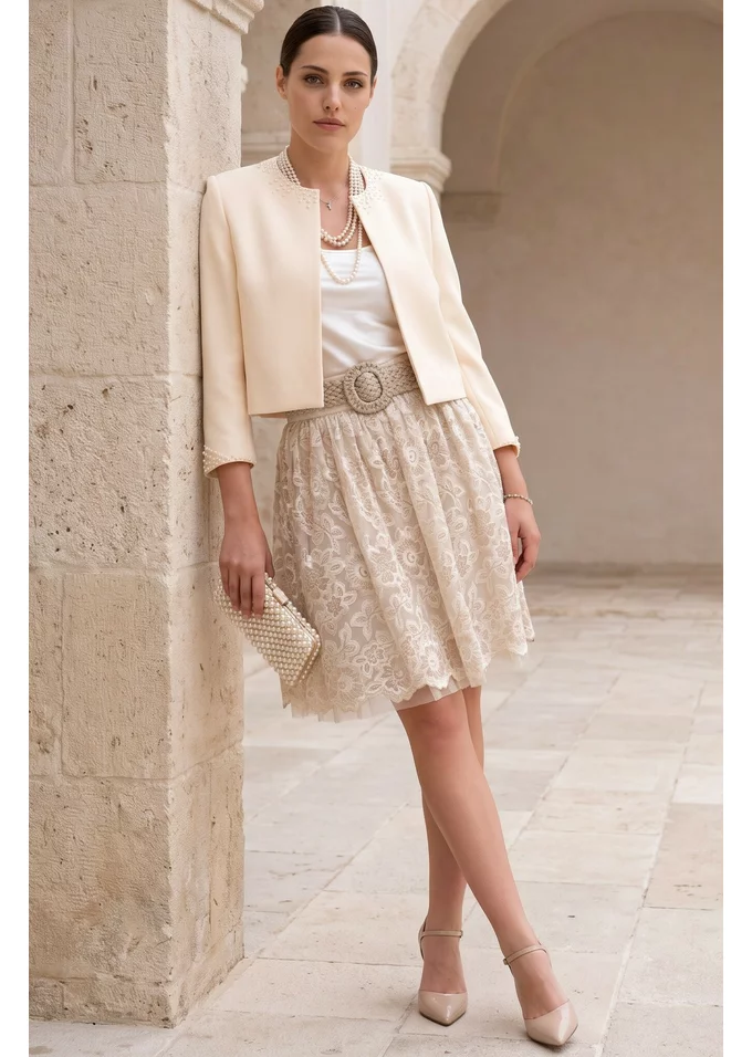 Blazer cream dream decorat cu perle fine