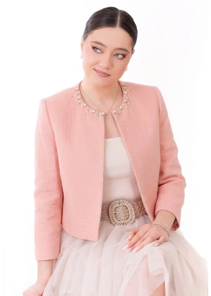 Blazer peach rose cu pietre