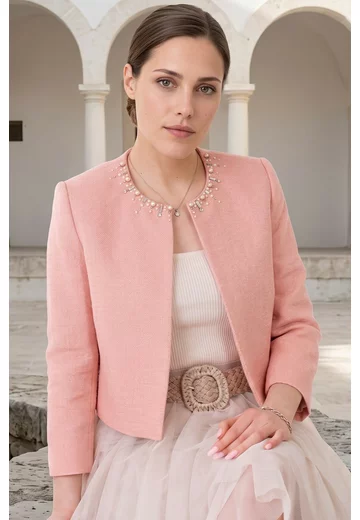 Blazer peach rose cu pietre
