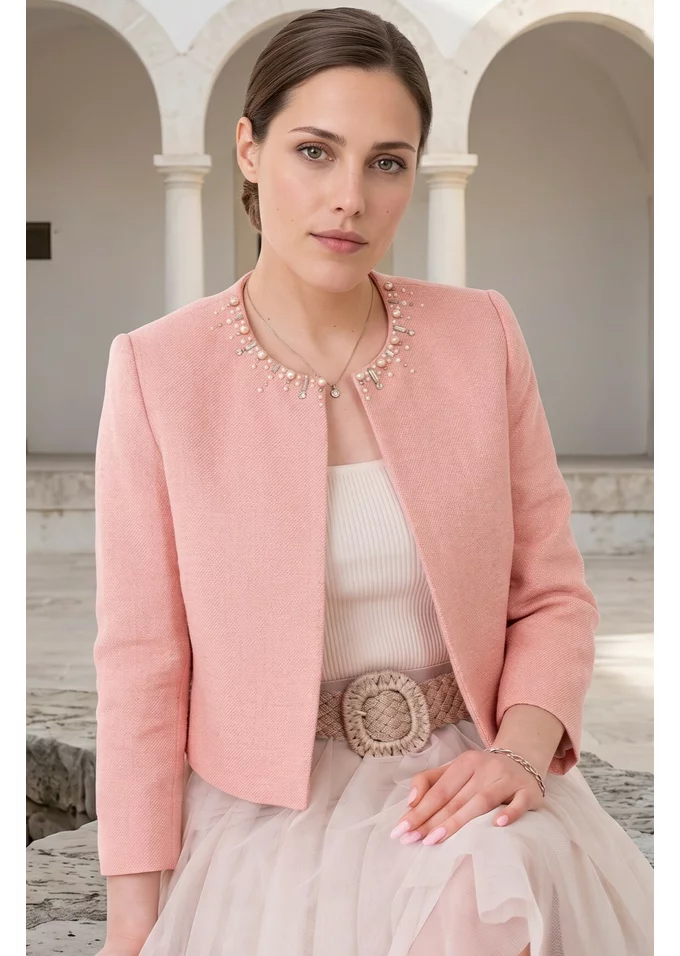 Blazer peach rose cu pietre