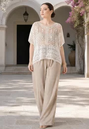 Bluza alba crosetata din macrame