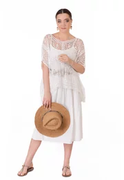 Bluza alba crosetata din macrame
