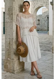 Bluza alba crosetata din macrame