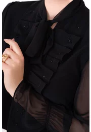 Bluza black glow din vascoza cu esarfa si volan brodat