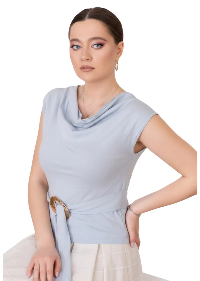 Bluza bleu cu detaliu tip catarama