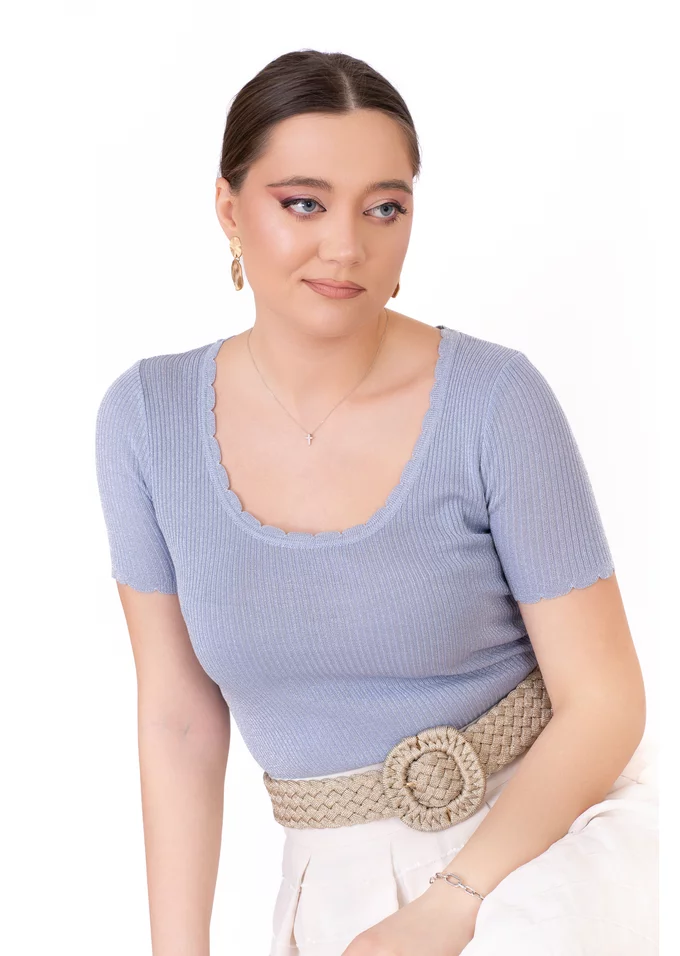 Bluza bleu  peliculizata cu maneci scurte