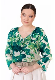 Bluza boema aqua green din vascoza cu print abstract