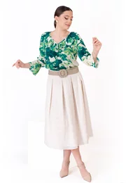 Bluza boema aqua green din vascoza cu print abstract