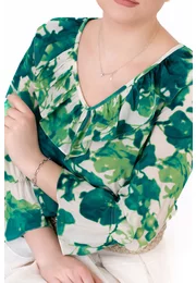 Bluza boema aqua green din vascoza cu print abstract