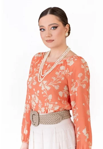 Bluza boema fuzz peach din vascoza florala