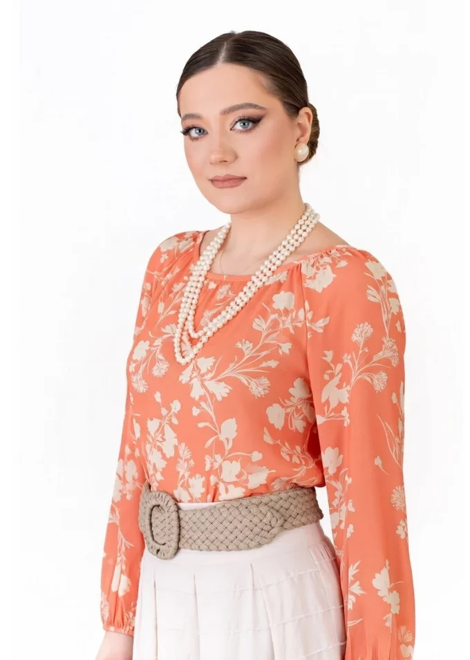 Bluza boema fuzz peach din vascoza florala