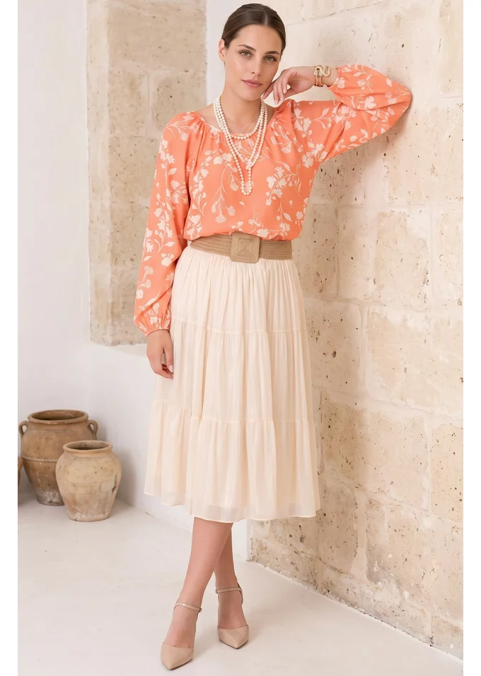 Bluza boema fuzz peach din vascoza florala