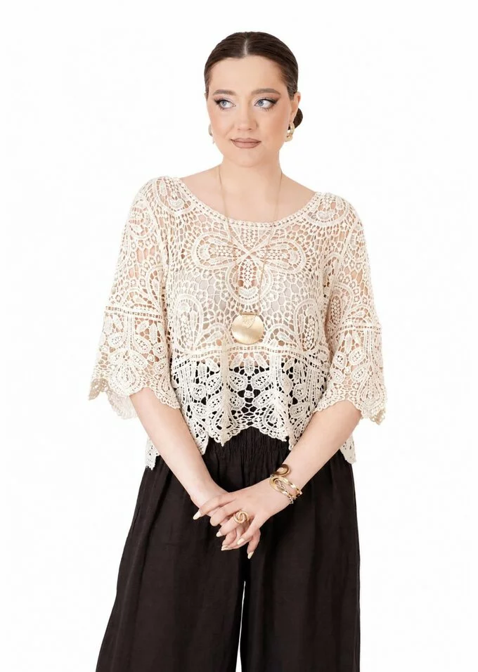 Bluza cream crosetata din macrame