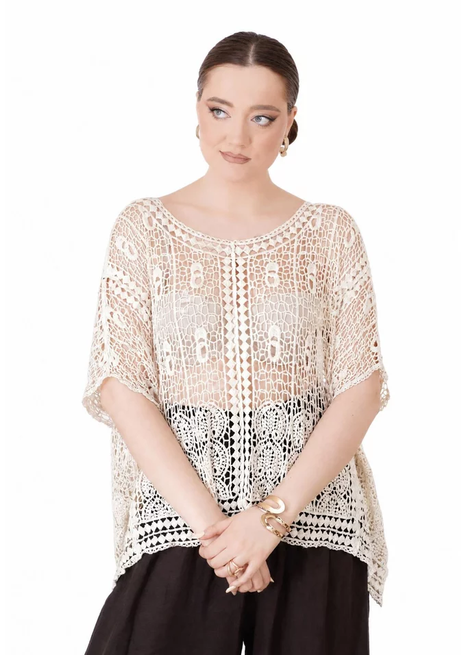 Bluza cream crosetata din macrame
