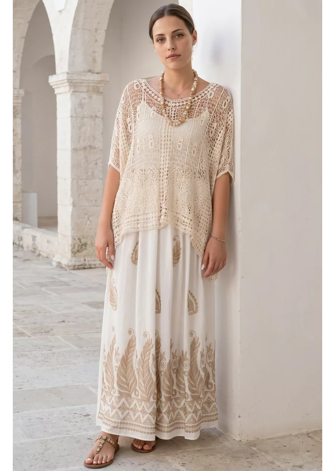 Bluza cream crosetata din macrame