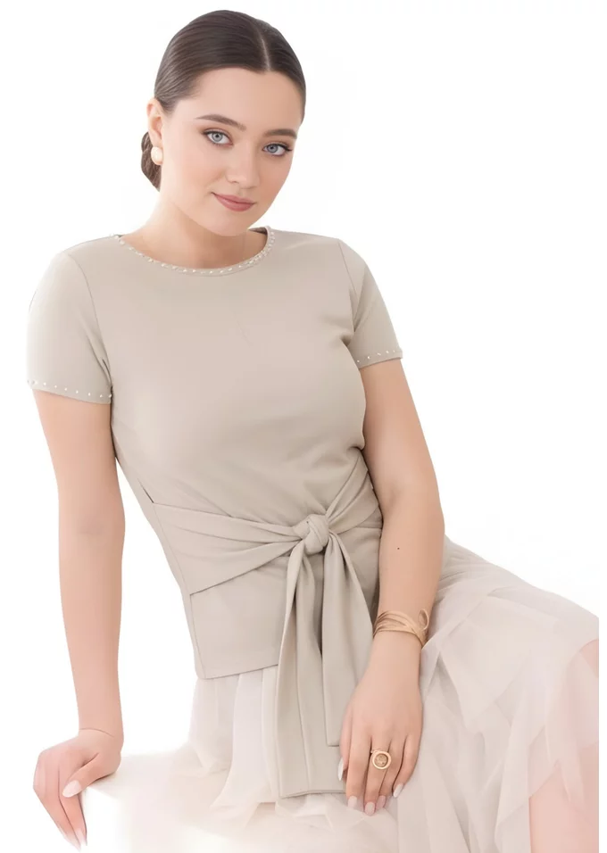 Bluza cream cu detaliu tip cordon