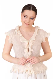 Bluza cream cu volane decorative