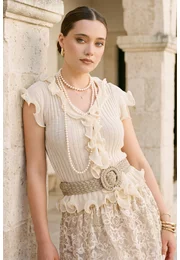 Bluza cream cu volane decorative