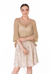 Bluza crosetata din macrame auriu cu fir lurex