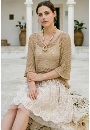Bluza crosetata din macrame auriu cu fir lurex