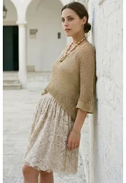 Bluza crosetata din macrame auriu cu fir lurex