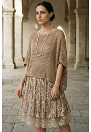 Bluza crosetata din macrame bej