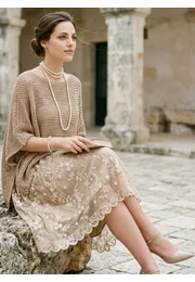 Bluza crosetata din macrame bej