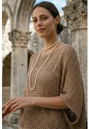 Bluza crosetata din macrame bej