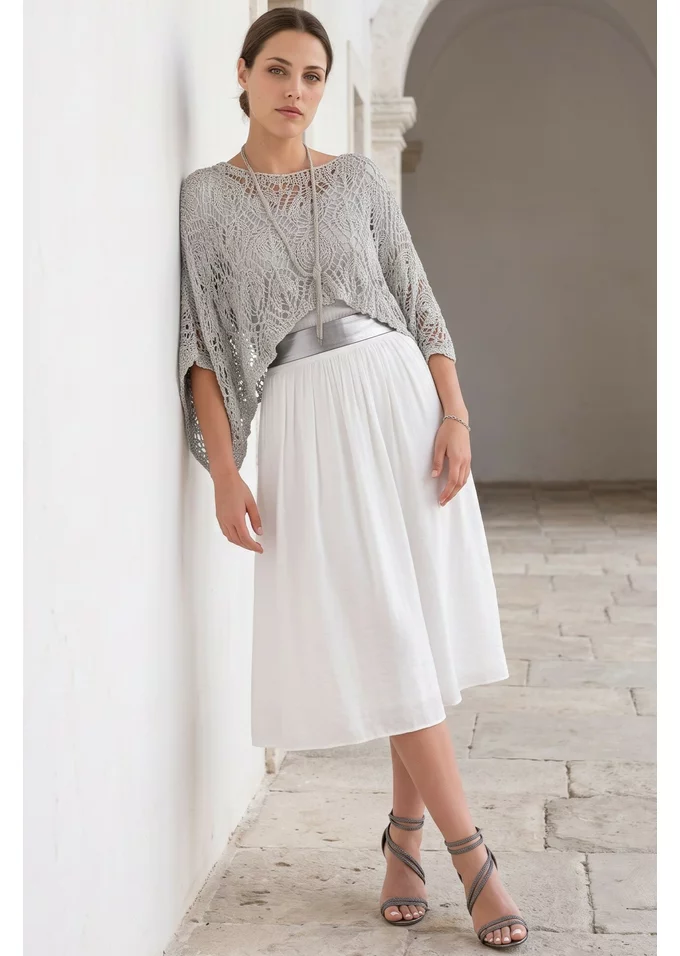 Bluza crosetata din macrame bleu cu fir lurex