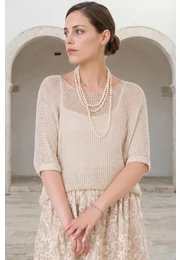 Bluza crosetata din macrame cream cu paiete fine