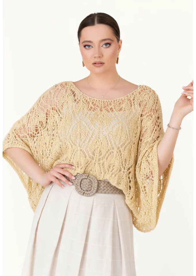Bluza crosetata din macrame galbena cu fir lurex